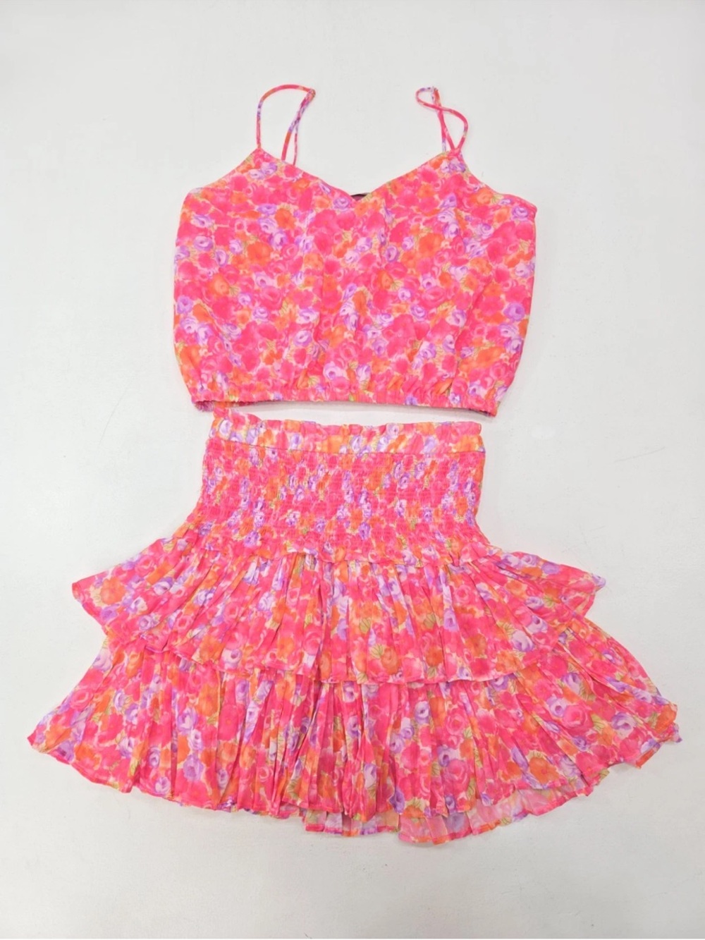 Reset by Jane Wild Flower Cropped Tank Top And Skirt Smocked Size S Womens
